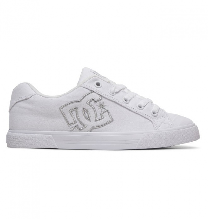 Basket DC Chelsea Tela Blanche Argent Femme | KOU-0617524