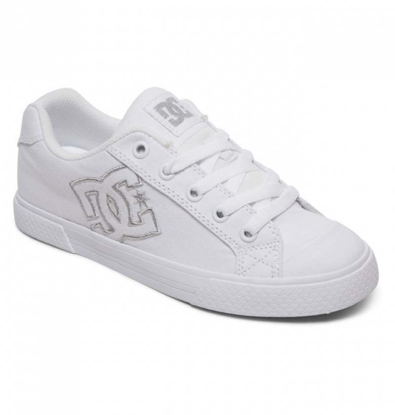 Basket DC Chelsea Tela Blanche Argent Femme | KOU-0617524