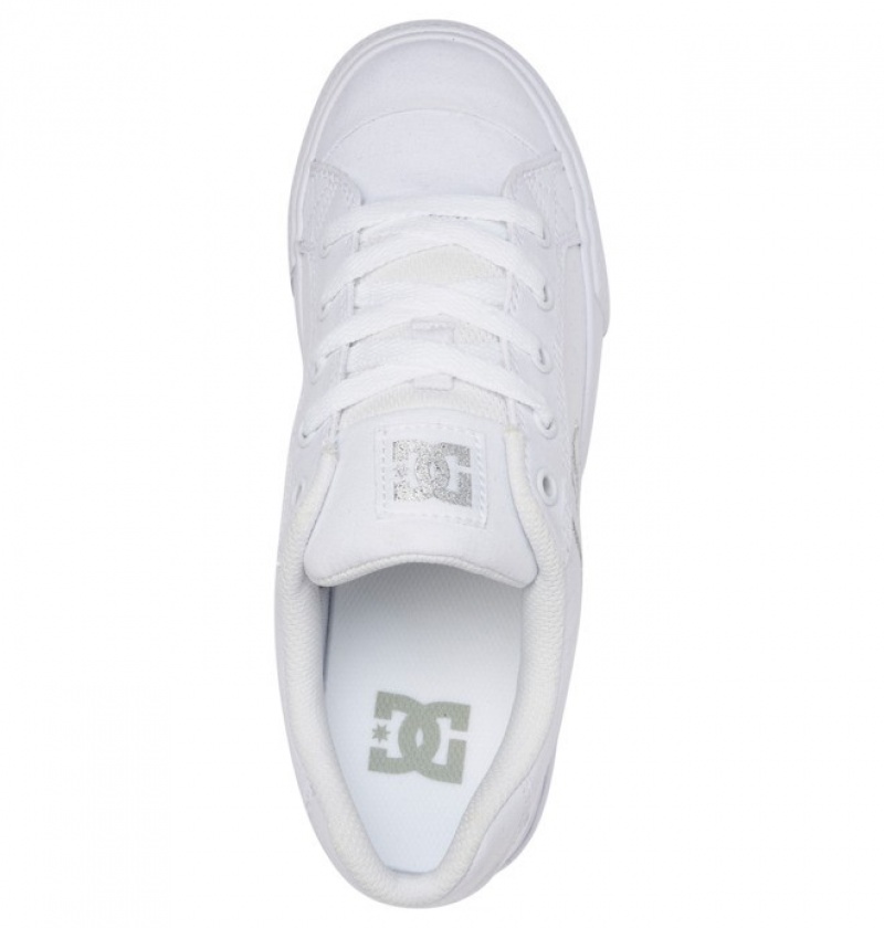 Basket DC Chelsea Tela Blanche Argent Femme | KOU-0617524