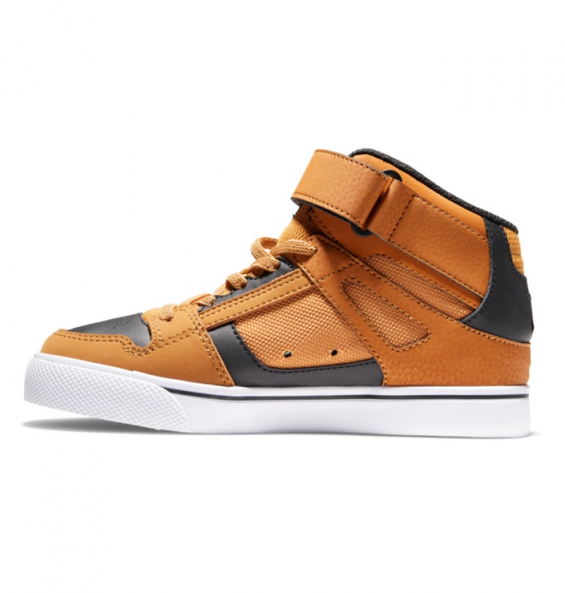 Chaussure Lacet DC Pure High Elastic Dentelle High Tops Marron Noir Enfant | WXS-0852214