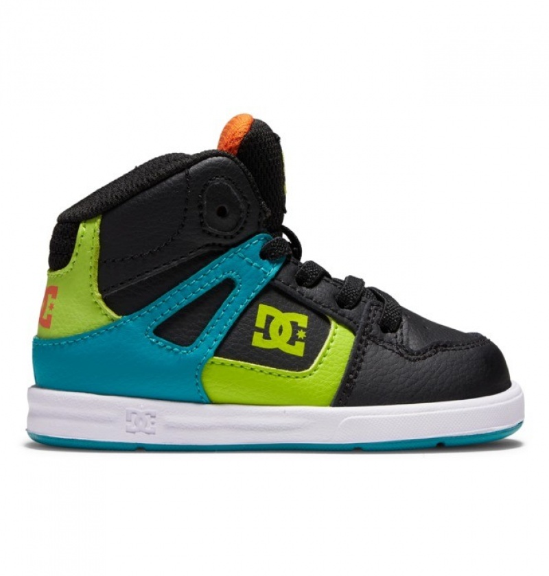 Chaussure Lacet DC Pure Hi High Noir Vert Orange Enfant | DSH-7384183