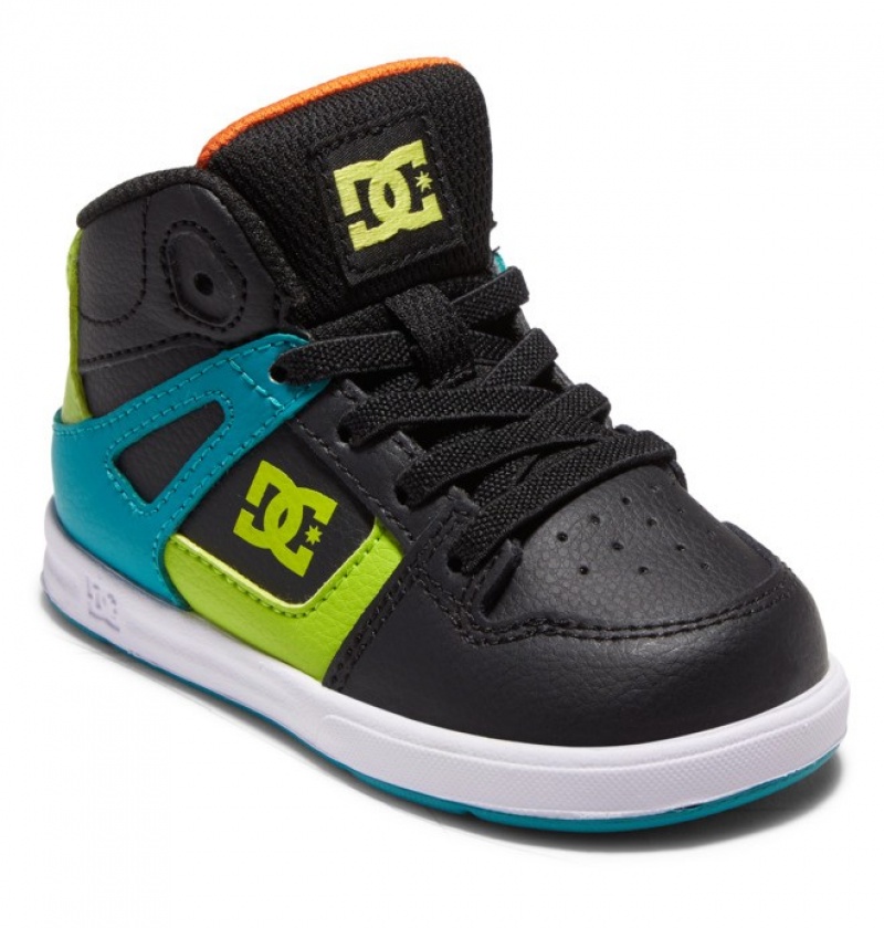 Chaussure Lacet DC Pure Hi High Noir Vert Orange Enfant | DSH-7384183