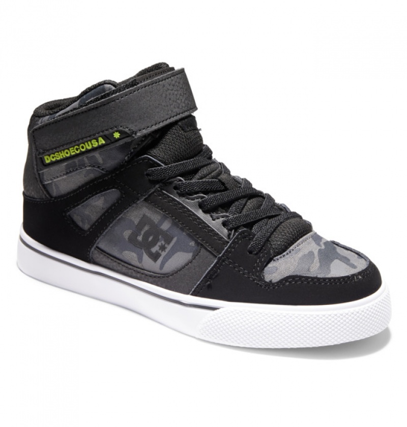 Chaussure Lacet DC Pure High Elastic Dentelle High Tops Noir Enfant | TVO-9803765