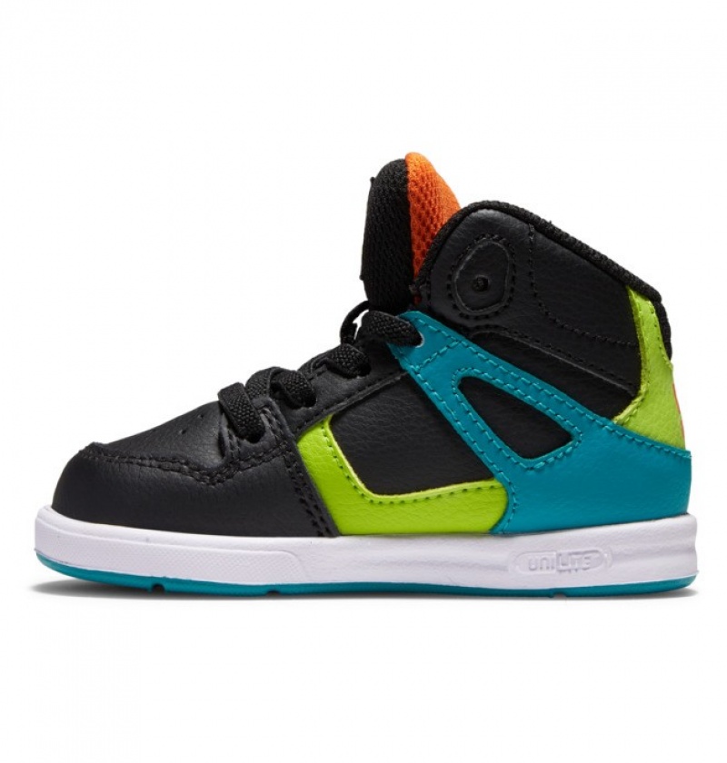 Chaussure Lacet DC Pure Hi High Noir Vert Orange Enfant | DSH-7384183