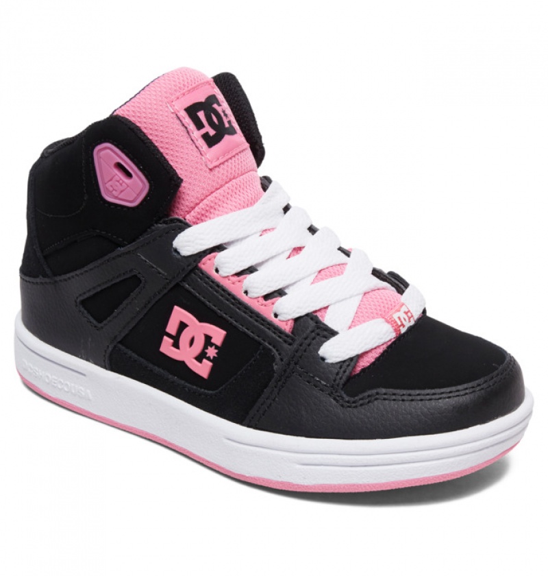 Chaussure Lacet DC Pure High Tops Noir Rose Enfant | VZI-1784305