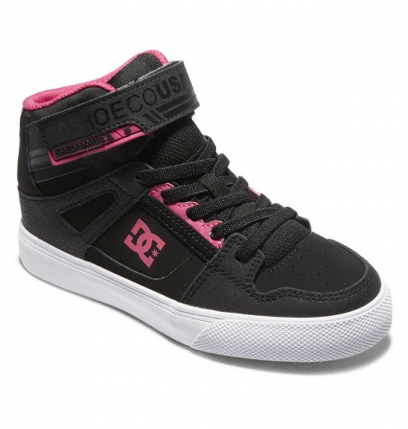 Chaussure Lacet DC Pure High Elastic Dentelle High Tops Noir Rose Noir Enfant | YAX-5989751