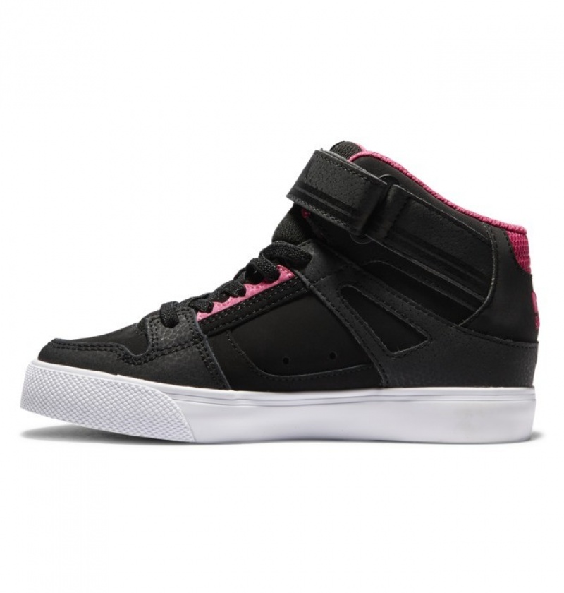 Chaussure Lacet DC Pure High Elastic Dentelle High Tops Noir Rose Noir Enfant | YAX-5989751