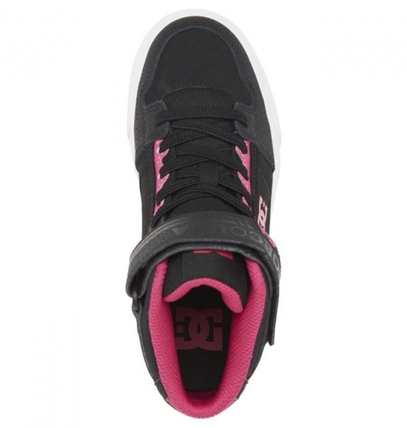 Chaussure Lacet DC Pure High Elastic Dentelle High Tops Noir Rose Noir Enfant | YAX-5989751