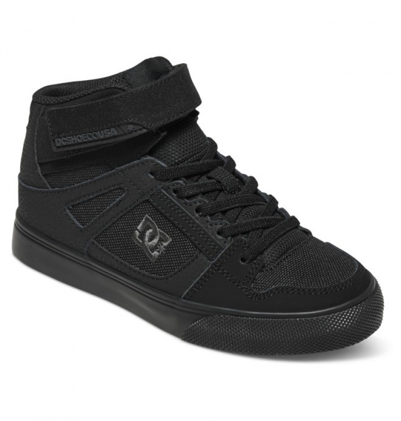 Chaussure Lacet DC Pure High Elastic Dentelle High Tops Noir Enfant | UDZ-8029323