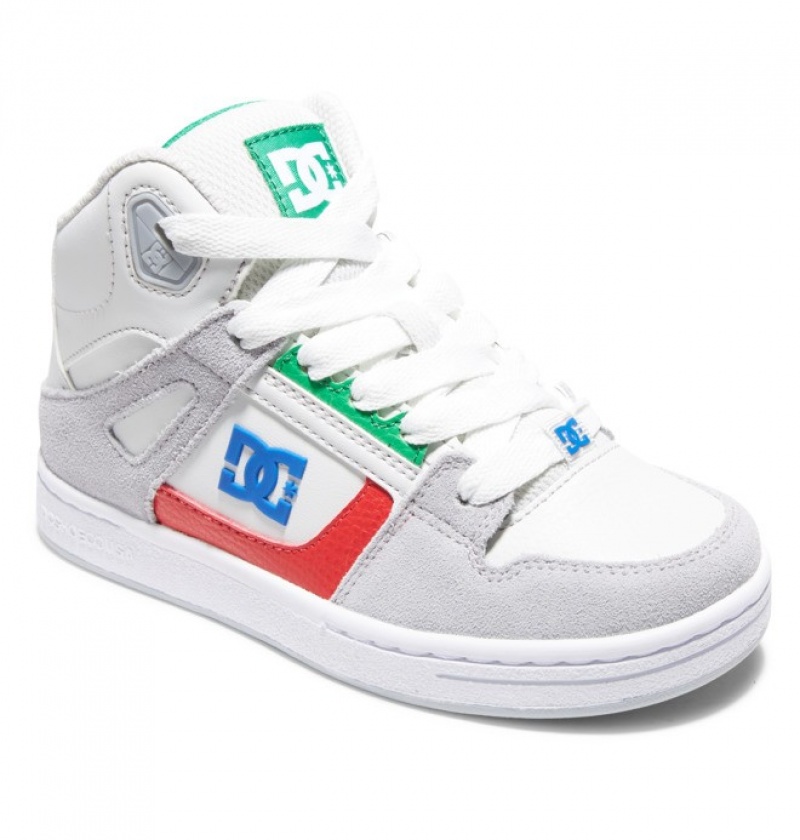 Chaussure Lacet DC Pure High Tops Grise Vert Enfant | QPG-0786730