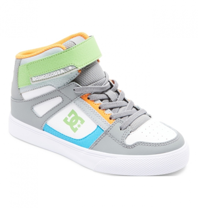 Basket DC Pure High Elastic Dentelle High-Top Grise Blanche Enfant | EYT-2073485