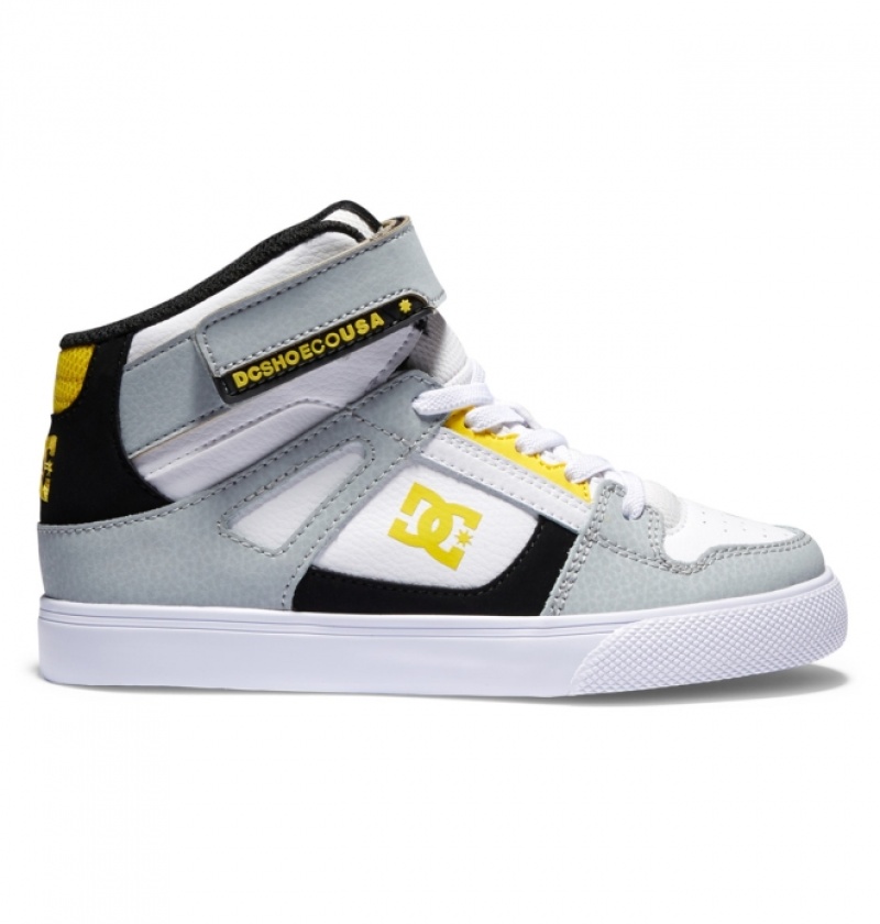 Basket DC Pure High Elastic Dentelle High-Top Blanche Grise Jaune Enfant | PUN-0527444