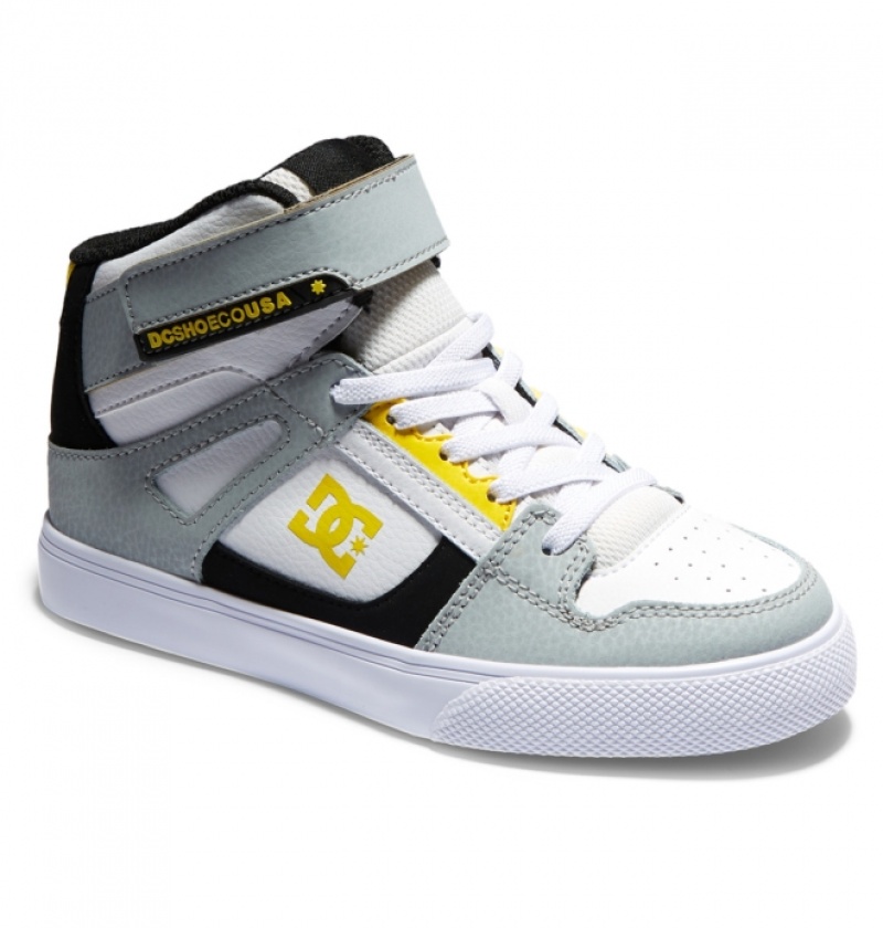 Basket DC Pure High Elastic Dentelle High-Top Blanche Grise Jaune Enfant | PUN-0527444