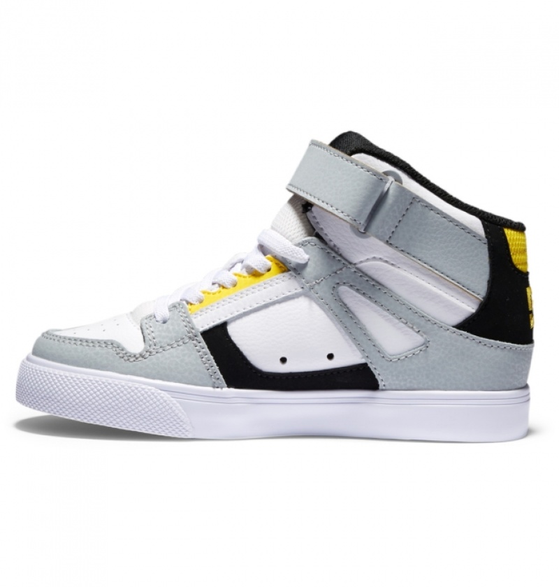 Basket DC Pure High Elastic Dentelle High-Top Blanche Grise Jaune Enfant | PUN-0527444