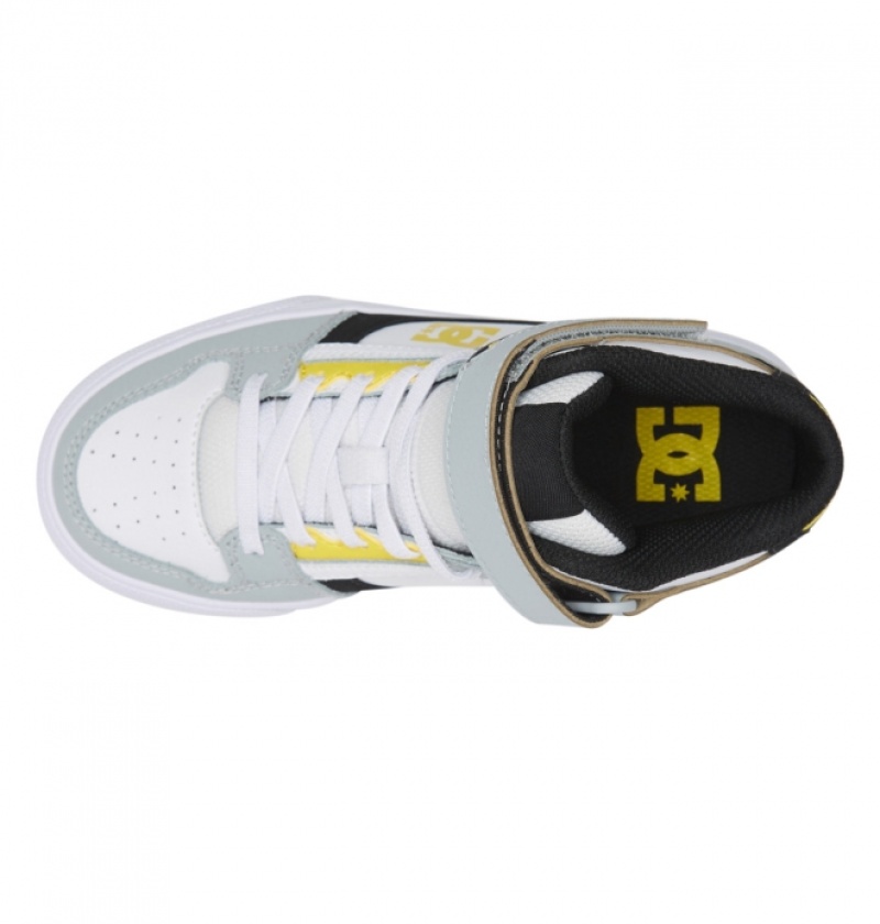 Basket DC Pure High Elastic Dentelle High-Top Blanche Grise Jaune Enfant | PUN-0527444