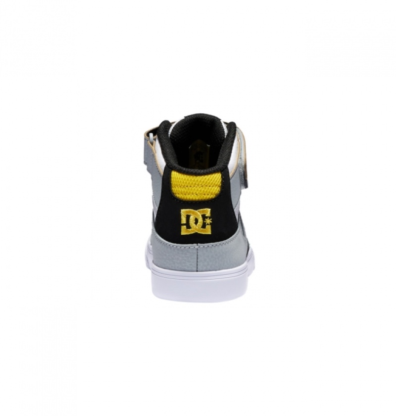 Basket DC Pure High Elastic Dentelle High-Top Blanche Grise Jaune Enfant | PUN-0527444