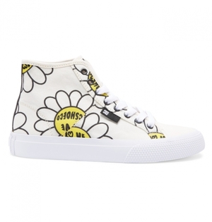 Basket DC Manual HI High-Top Tela Blanche Noir Fleur Femme | FOI-6590992