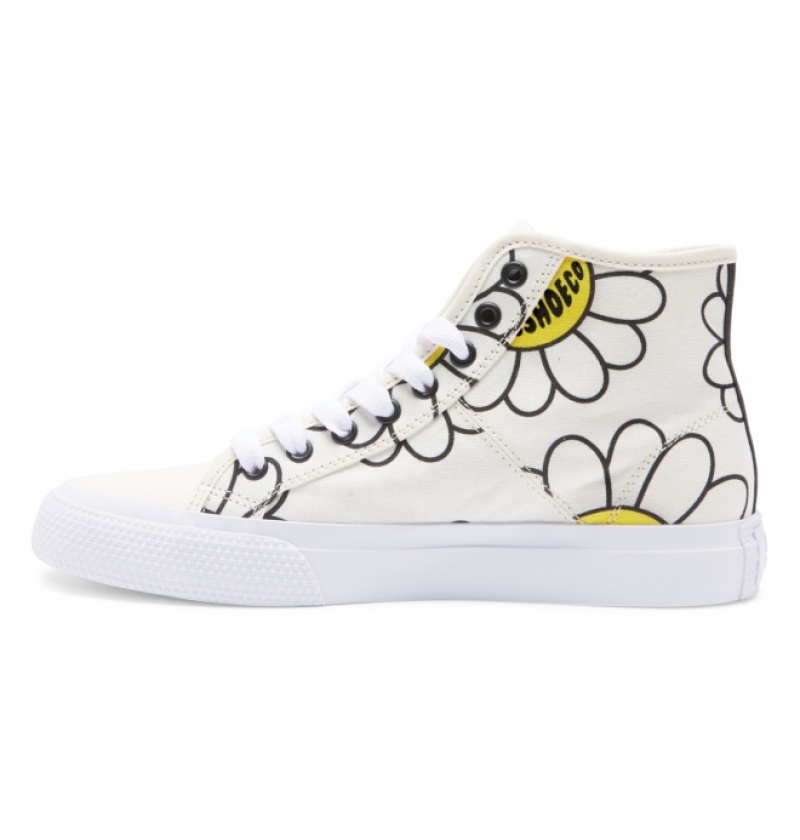 Basket DC Manual HI High-Top Tela Blanche Noir Fleur Femme | FOI-6590992