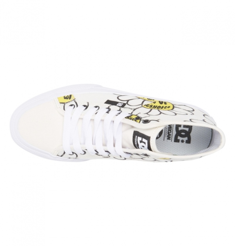 Basket DC Manual HI High-Top Tela Blanche Noir Fleur Femme | FOI-6590992